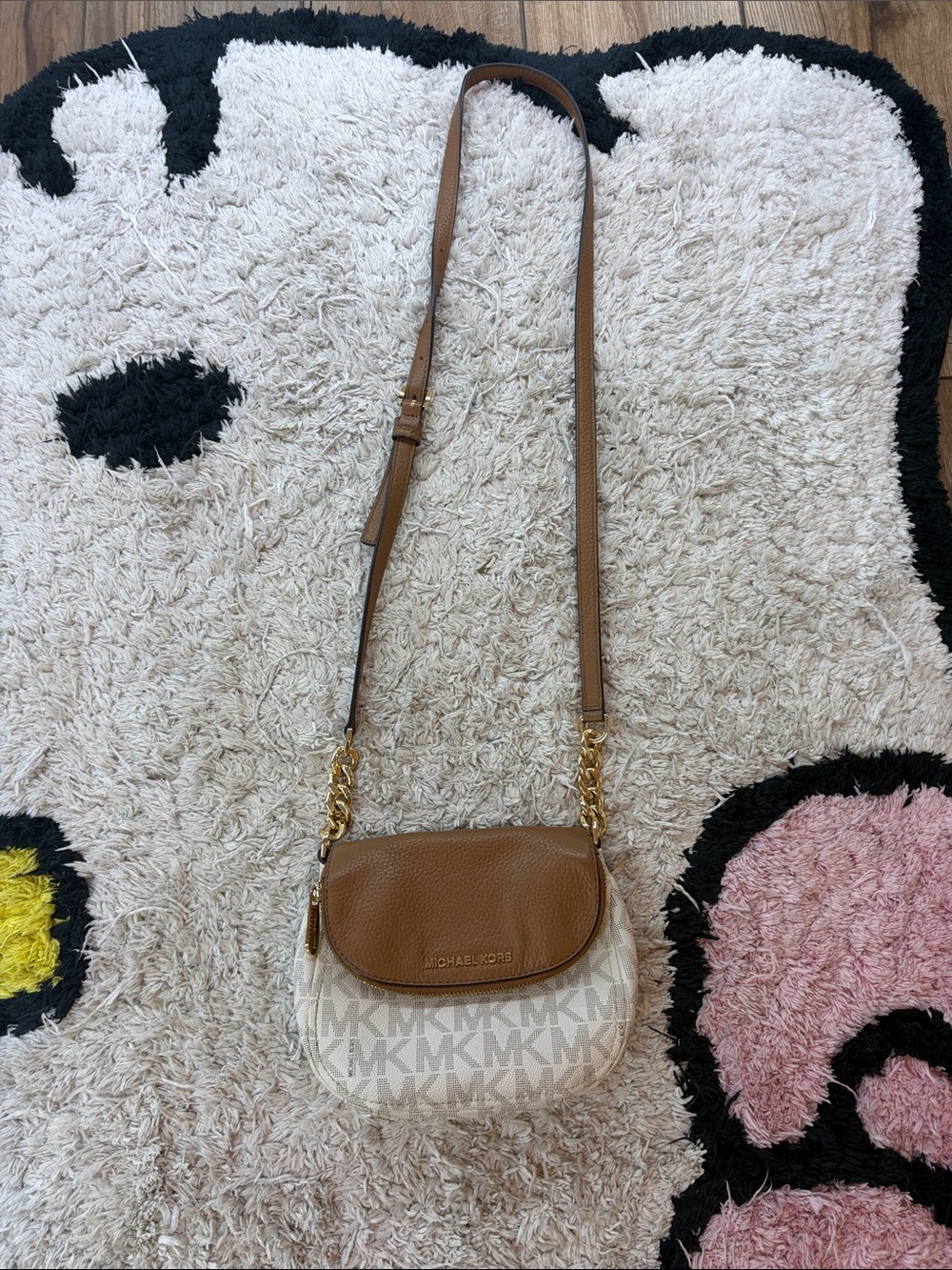 Michael Kors Tan Leather & Cream Logo Crossbody Bag